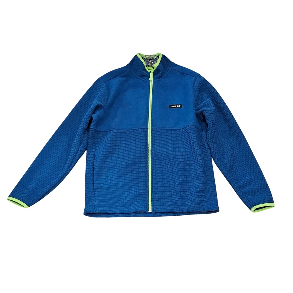Lands End Jacket Mens S Blue Waffle Grid Fleece Full Zip Mock Neck Outdoor